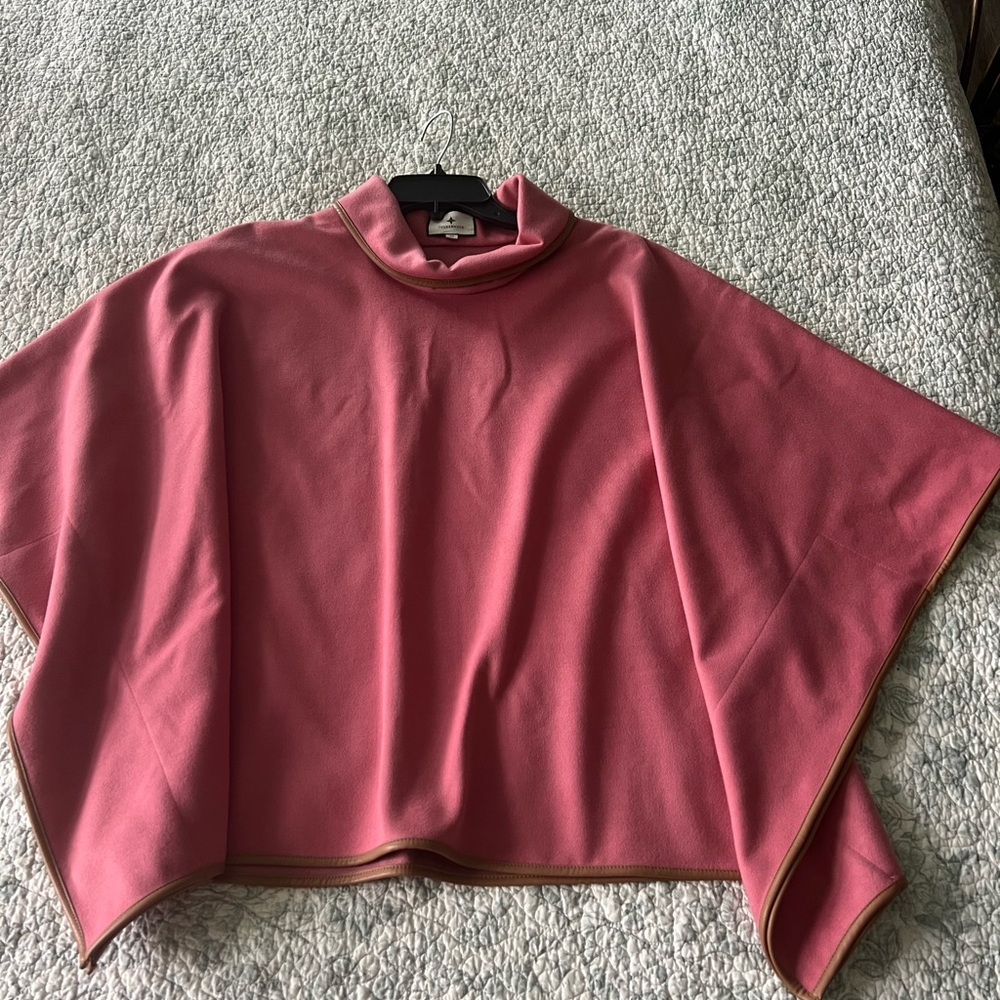 Tuckernuck Pink Piper faux leather Poncho with Tan leather Trim